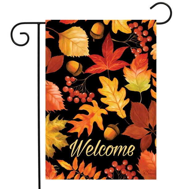 Fall Leaves Welcome Garden Flag Autumn Acorns 12.5