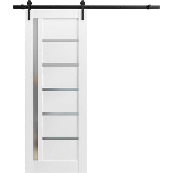 SARTODOORS Sliding Barn Door 24 x 80 with Hardware | Quadro 4088 White Silk with Frosted Opaque Glass | Top Mount 6.6 Feet Rail Hangers Sturdy Set | Lite Wooden Solid Panel Interior Doors