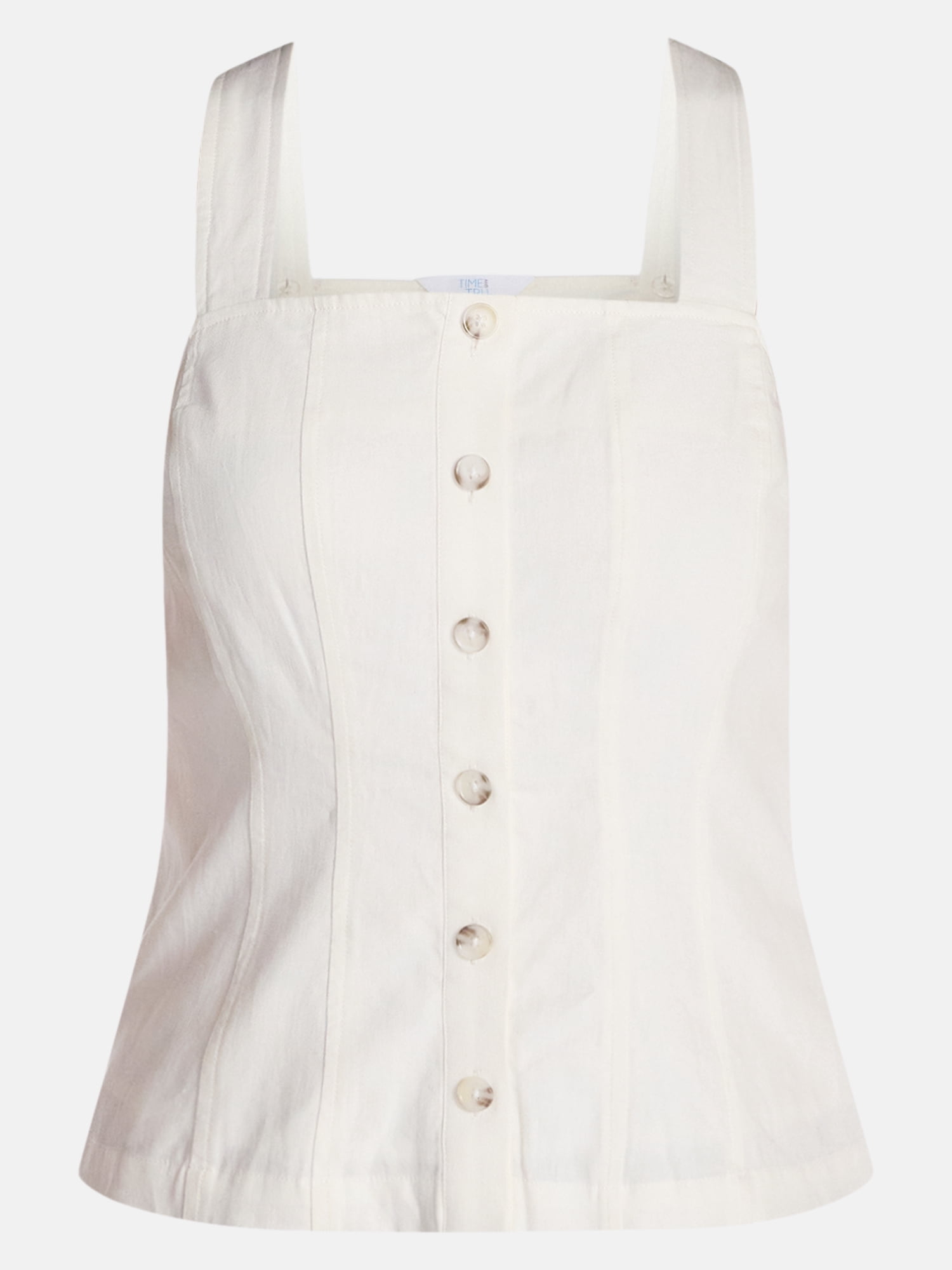 Time and Tru Women's Linen Blend Button Front Tank Top with Adjustable Straps, Sizes XS-XXXL