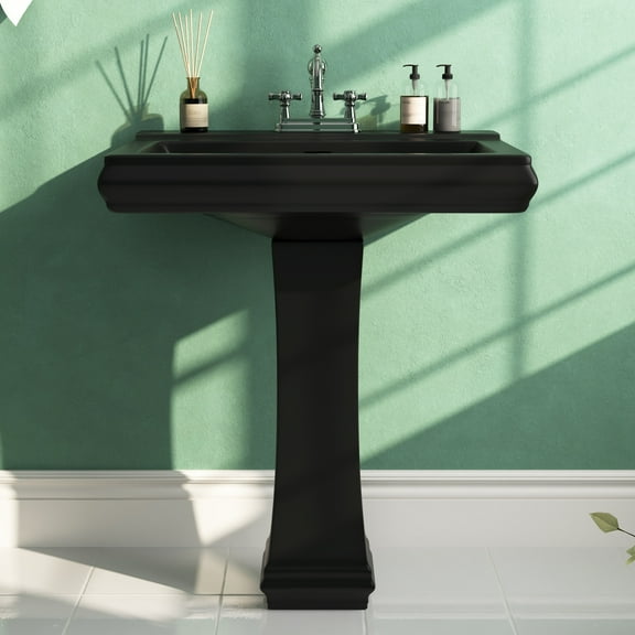 Apex 26.38 in. W x 19.69 in. D Black Vitreous China Rectangular Pedestal Combo Bathroom Sink with 3 Faucet Holes