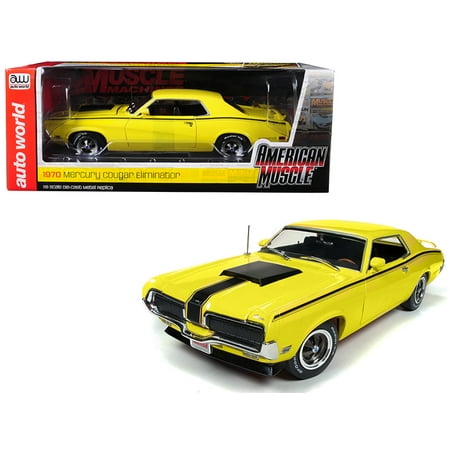 - 1970 Mercury Cougar Eliminator Yellow w/ Black Stripes Ltd Ed 1002 pcs Worldwide 1/18 Diecast Model by Autoworld