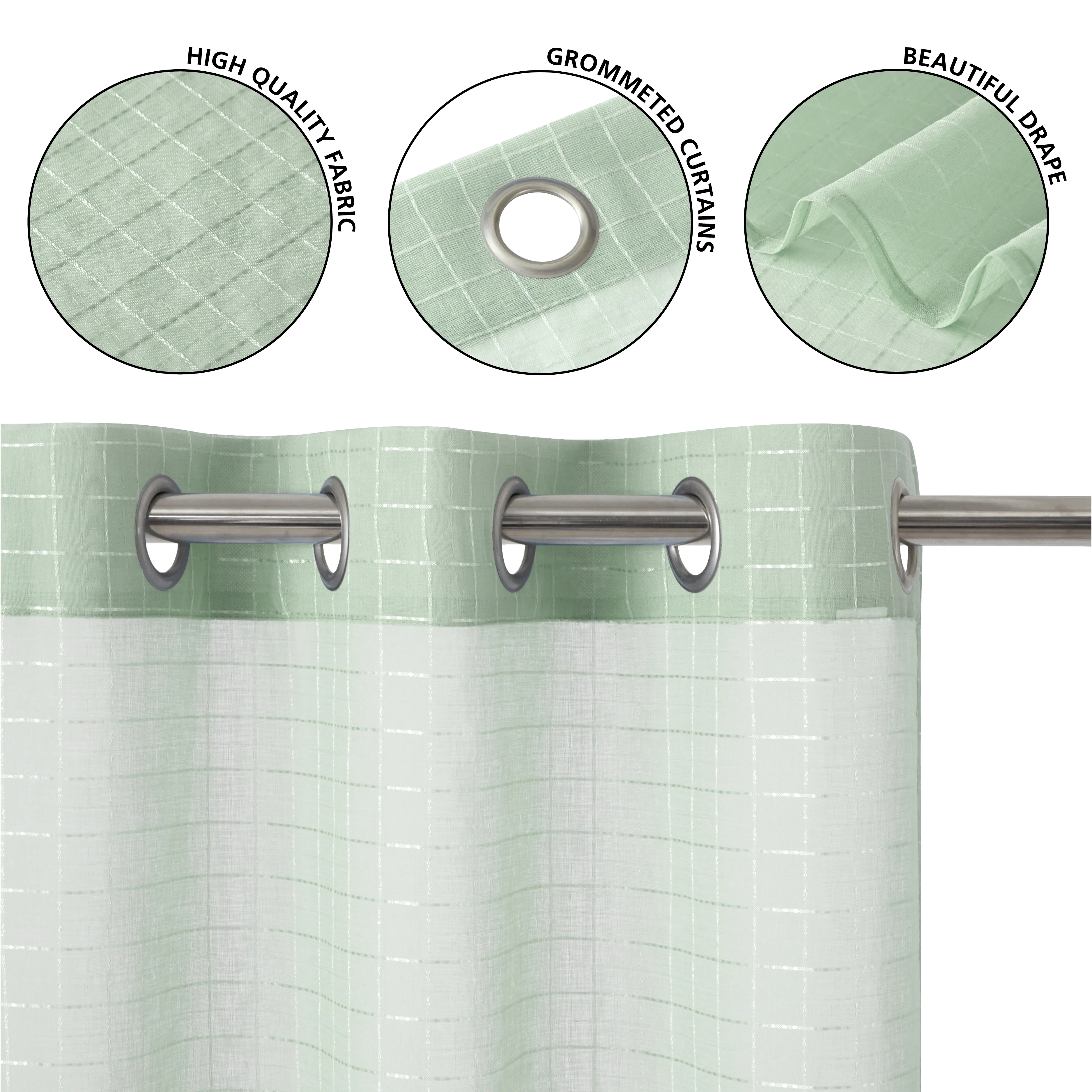 Mainstays Windowpane Sheer Curtain Panel Pair, Set of 2, Soft Sea, 38" W x 84" L