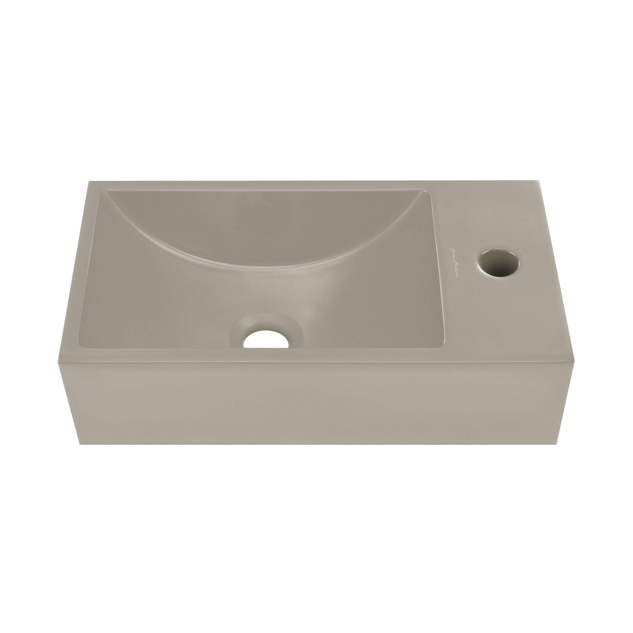 Lisse 16" Concrete Rectangle Wall-Mounted Sink with Right Side Faucet Mount in Matte Taupe