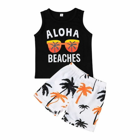 

2DXuixsh 3 Boys Summer Toddler Baby Boy Clothes Mama s Boy Baby Clothes Beach Outfit Vest Top Coconut Tree Shorts Pants Set Beach Clothe Button Up Going Home Bag Mom Black Size 120