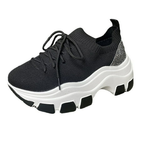 

KBKYBUYZ Summer New Large Size Thick-soled Casual Sports Shoes Round Toe Front Lace Women s Shoes Summer Clearance