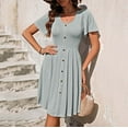 thumbnail image 5 of ShomPort Summer Casual Dress for Women U Neck Button Midi Dress Ruffle Sleeve Textured Wrinkle Free Dress, 5 of 7