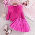 thumbnail image 6 of VNKIDY Child Girl Long Sleeve T-Shirts O-Neck Tops Solid Color Bowknot Skirt Two Pieces Outfits Sets Birthday, 6 of 7