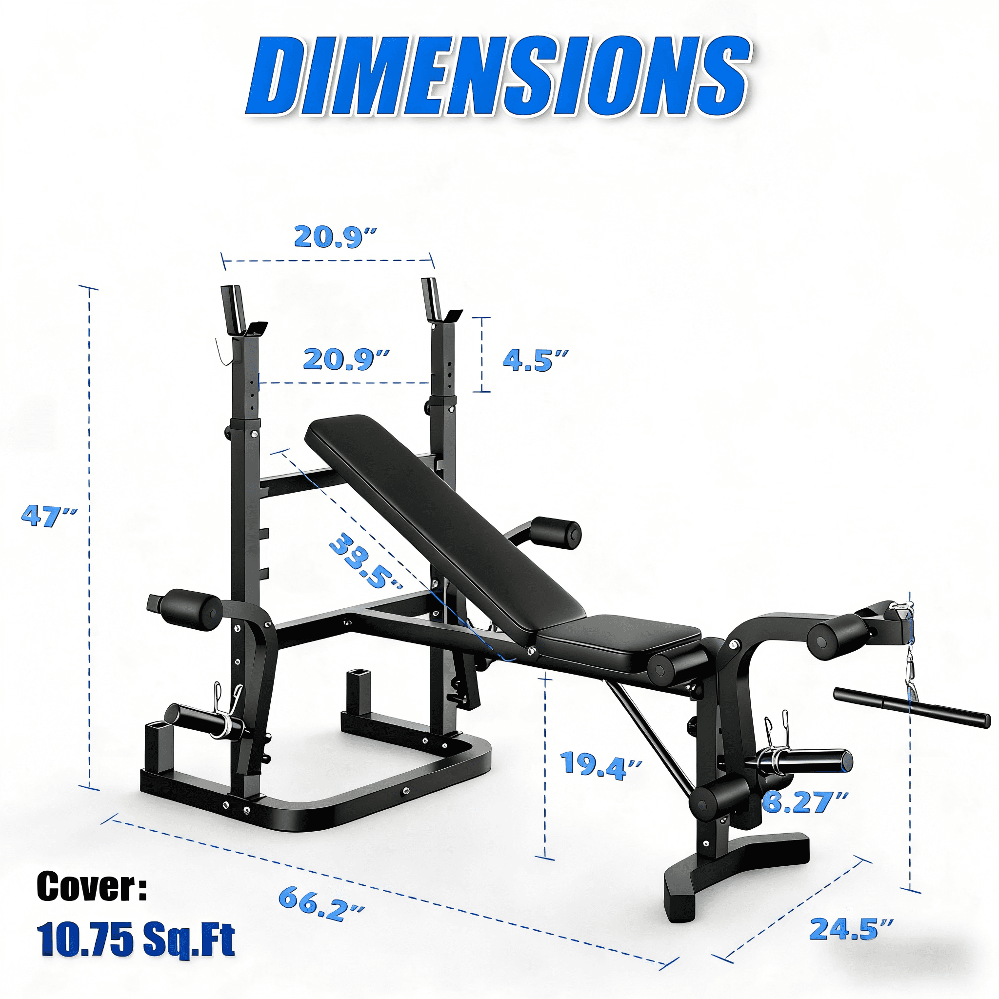 Adjustable Weight Bench 900lbs 9 in 1 with Lat Pull Down, Leg Extension and Leg Curl, Chest Fly and Preacher Curl Workout Bench Multi-Function Strength Training Bench Press Exercise Equipment