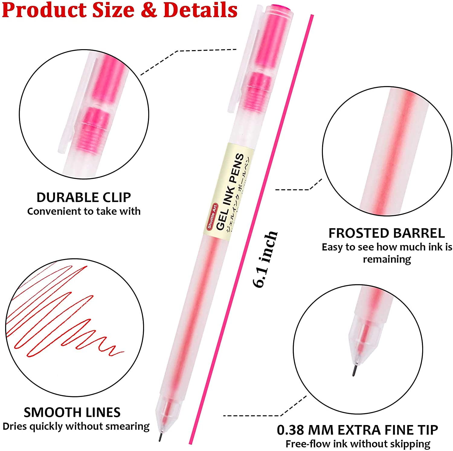 (3 pack) Art Gel Pens, Shuttle Art 15 Colors Japanese Style Pens, 0.38mm Extra-Fine Ballpoint Pens for Home and Office