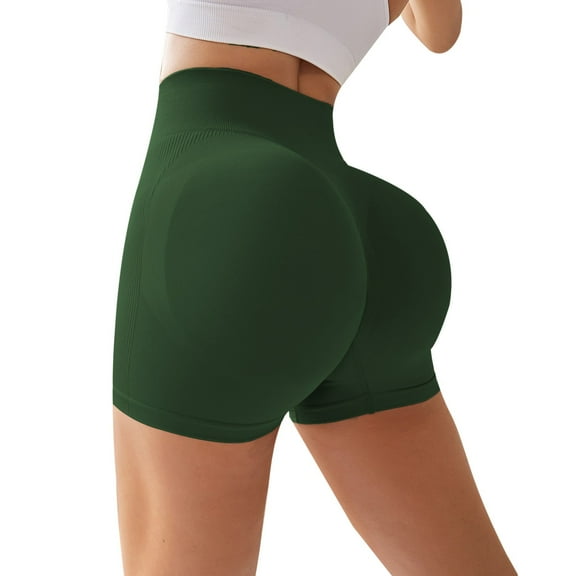 Green Women's Yoga Shorts, Women Workout Impact Shorts 4.5" Scrunch Butt Lifting Gym Shorts Seamless Booty Biker Shorts,Women's Yoga Shorts M