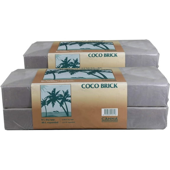 Canna Coco Brick 40L Expandable Natural Plant Medium Soil Substrate, 40 Liter Expanded - 8 Liter Dry, Reusable (2)