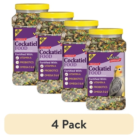 (4 pack) 3-D Pet Products Premium Cockatiel Bird Food Seeds, with Probiotics, 4.5 lb. Stay Fresh Jar