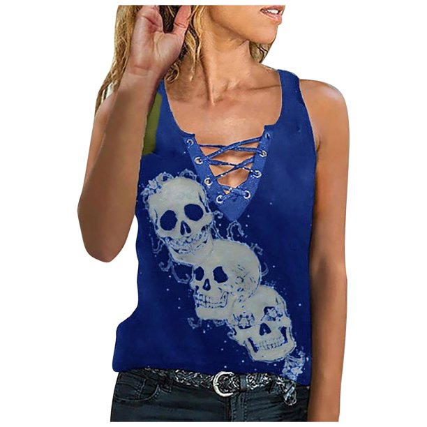 Blusas casuales de moda sexy con cuello en V y cordones sin mangas para mujer