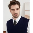 thumbnail image 5 of Kallspin Men's Wool Blend Sweater Vest Cable Knit V Neck Knitted Sleeveless Pullover(Navy Blue,X-Large,Tall), 5 of 7