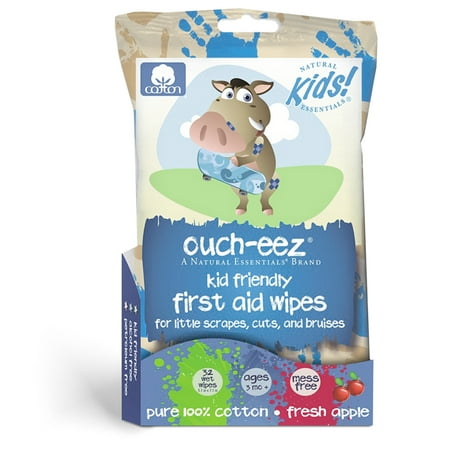 Natural Essentials Kids Ouch-Eez First Aid Wipes for Children Apple Scent, 32 Ct