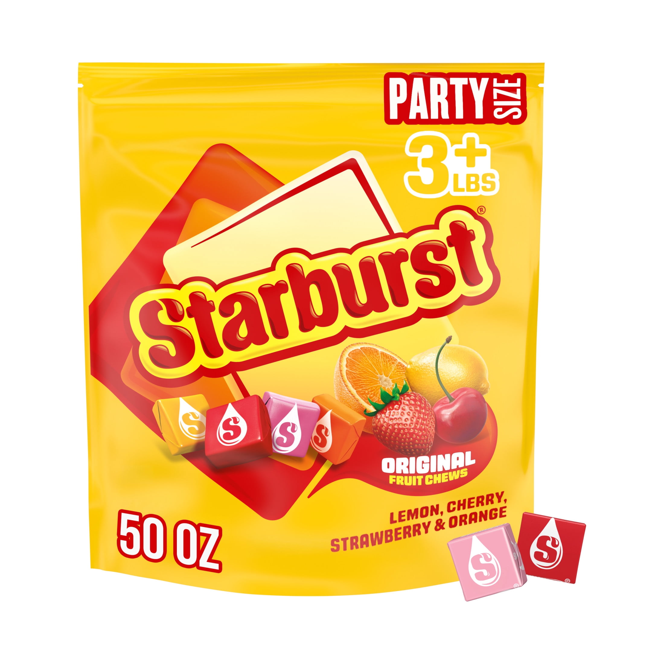 (3 pack) Starburst Original Fruit Chews Chewy Candy, Party Size - 50 oz Resealable Bag