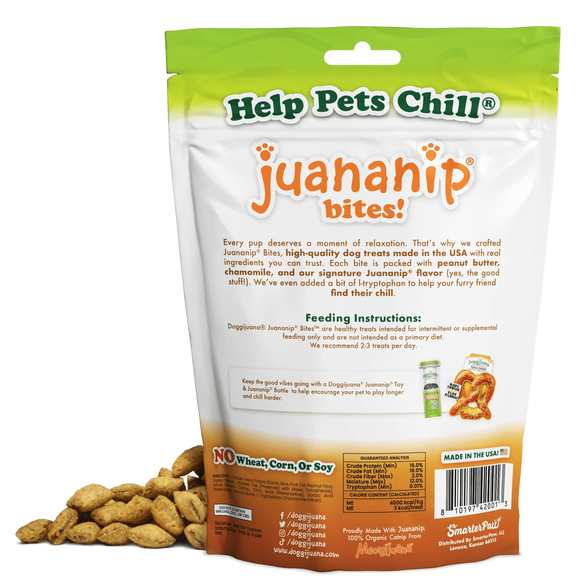 Doggijuana Dog Treats with Catnip, Chamomile and L-Tryptophan, Crunchy Calming Training Treats, Peanut Butter Flavor, 6 oz