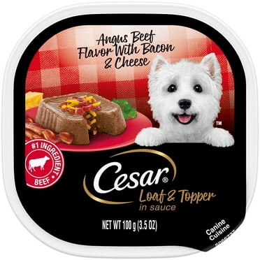 Cesar Loaf and Topper Angus Beef with Bacon and Cheese Wet Dog Food, 3.5 oz Tray