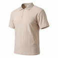 thumbnail image 6 of JTSRKL Mens Linen Short Sleeve Shirts Zip Collared Solid Lightweight Breathable Casual Tees Summer Business Vintage Relaxed Fit Tops Khaki XXL, 6 of 7