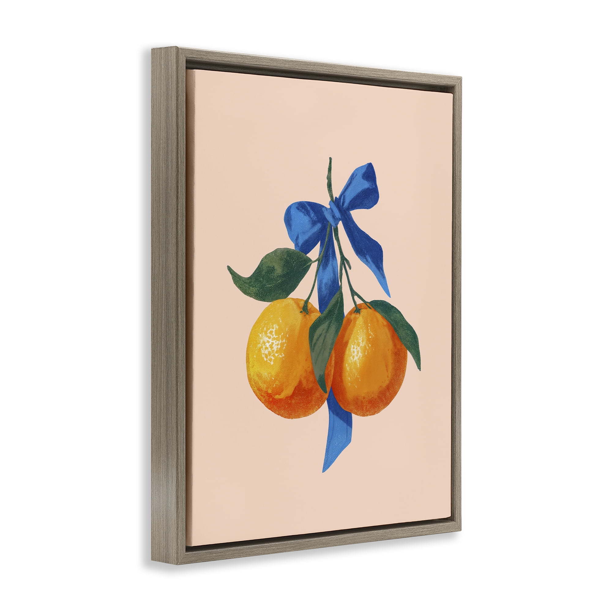 Stupell Industries Two Oranges with Blue Bow Brown Framed Floater Canvas Wall Art, design by Imagine It Images