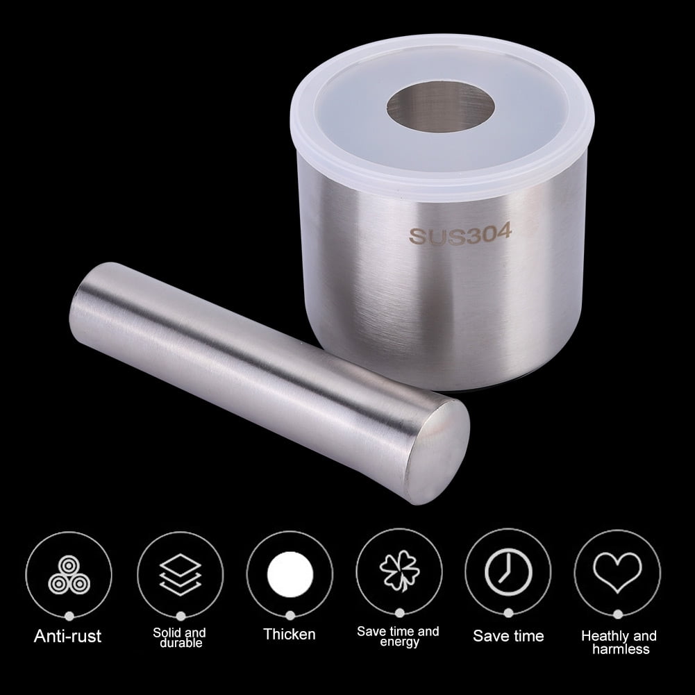 LAZIOEGR Household Kitchen 304 Stainless Steel Manual Garlic Press & Food Chopper Crusher Set with Grinding Rod and Lid - 3.94 Inches / 10 cm, Silver