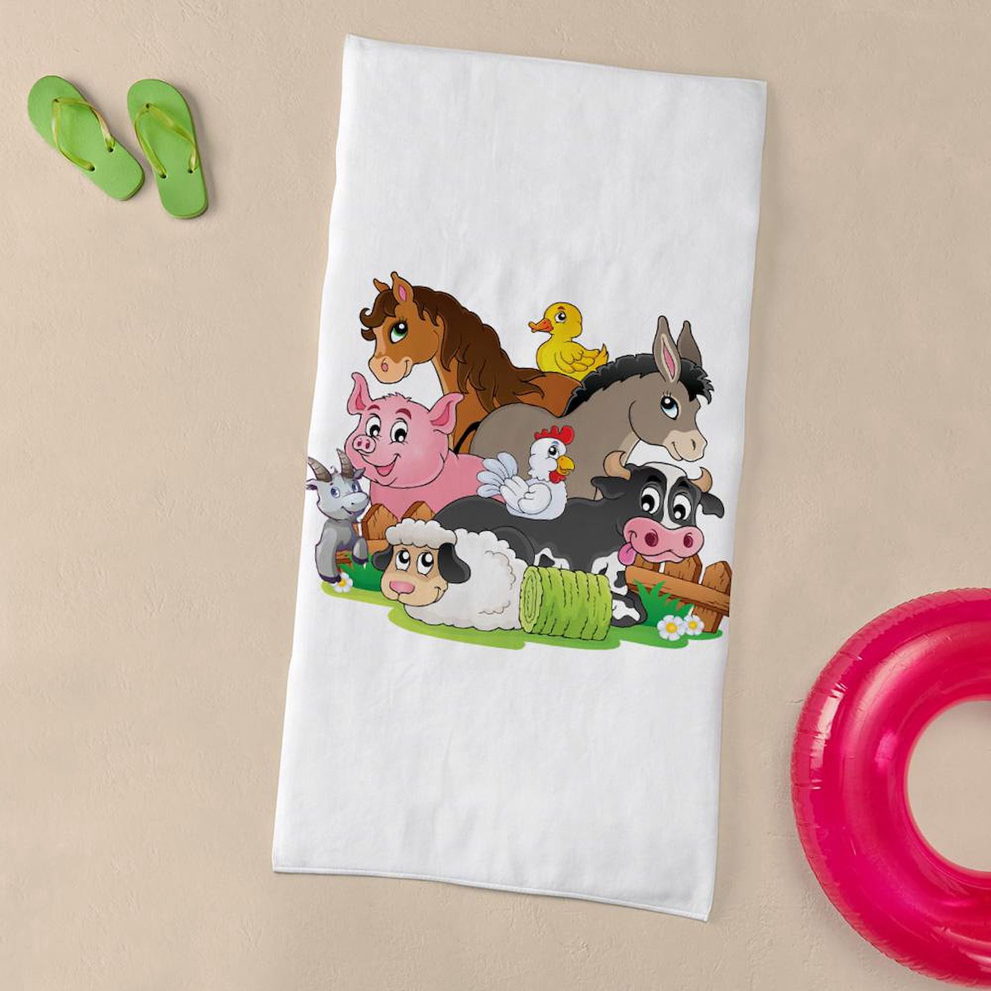 CafePress - Cartoon Farm Animals - Large Beach Towel, Soft 30"x60" Towel with Unique Design