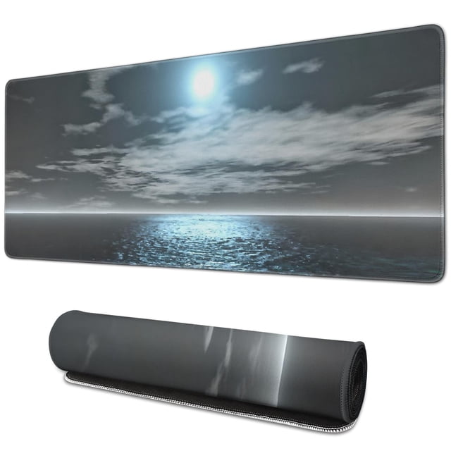 Maximized Gaming Performance with XXL Romantic Moonlit Sea Mouse Pad: Non-Slip Rubber Base, Stitched Edges, Extended Desk Pad for Computers & Keyboards, 31.5x11.8 Inch