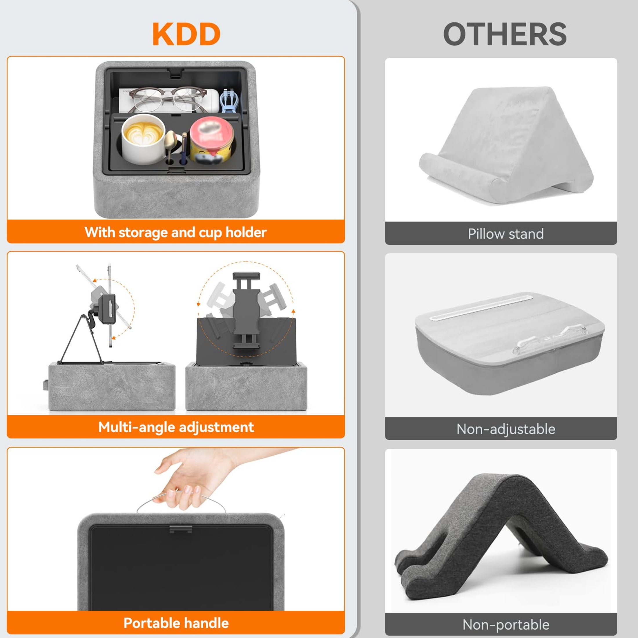 KDD Tablet Pillow Stand, iPad Tablet Stand 4.7'' to 12.9'' Foldable Adjustable 360°Rotating for Desk Bed Couch and Lap