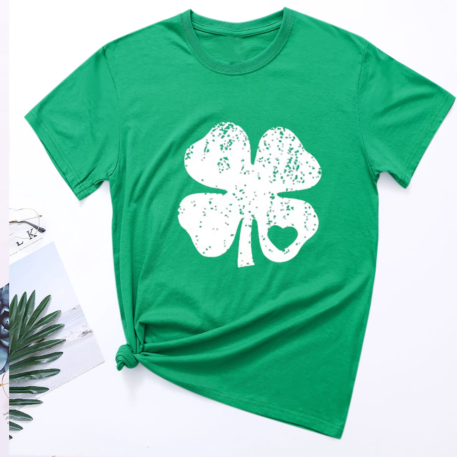 BONIXOOM Christmas Pajamas For Women St. Patrick's Day Fashion Women's Round Neck Shirt Tees Short Sleeve T Shirt Printing Shirt Tops Blouse Womens Tops Green S