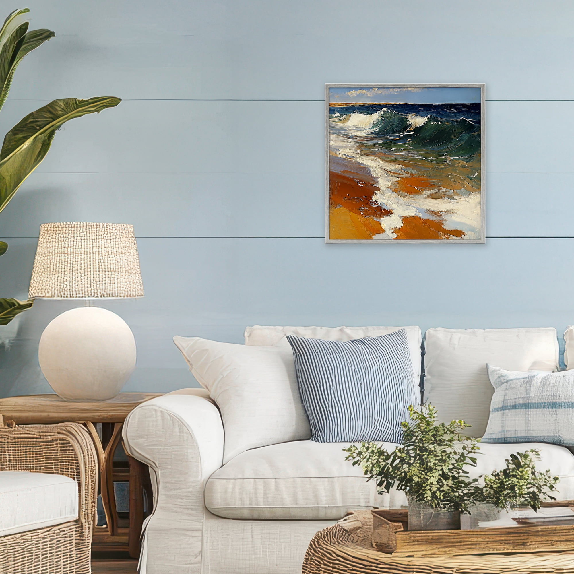 Stupell Industries Glassy Ocean Waves Break Gray Framed Giclee Art, design by Walker Noble