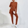 thumbnail image 2 of YUHAOTIN Female Two Piece Pants Set for Women Formal 2024 Women Two Piece Outfits Set Long Sleeve Crew Neck Slit Hem Tee Shirt High Waist Pants Tracksuit 1960S Outfits for Women Women's Spring Outfits, 2 of 5