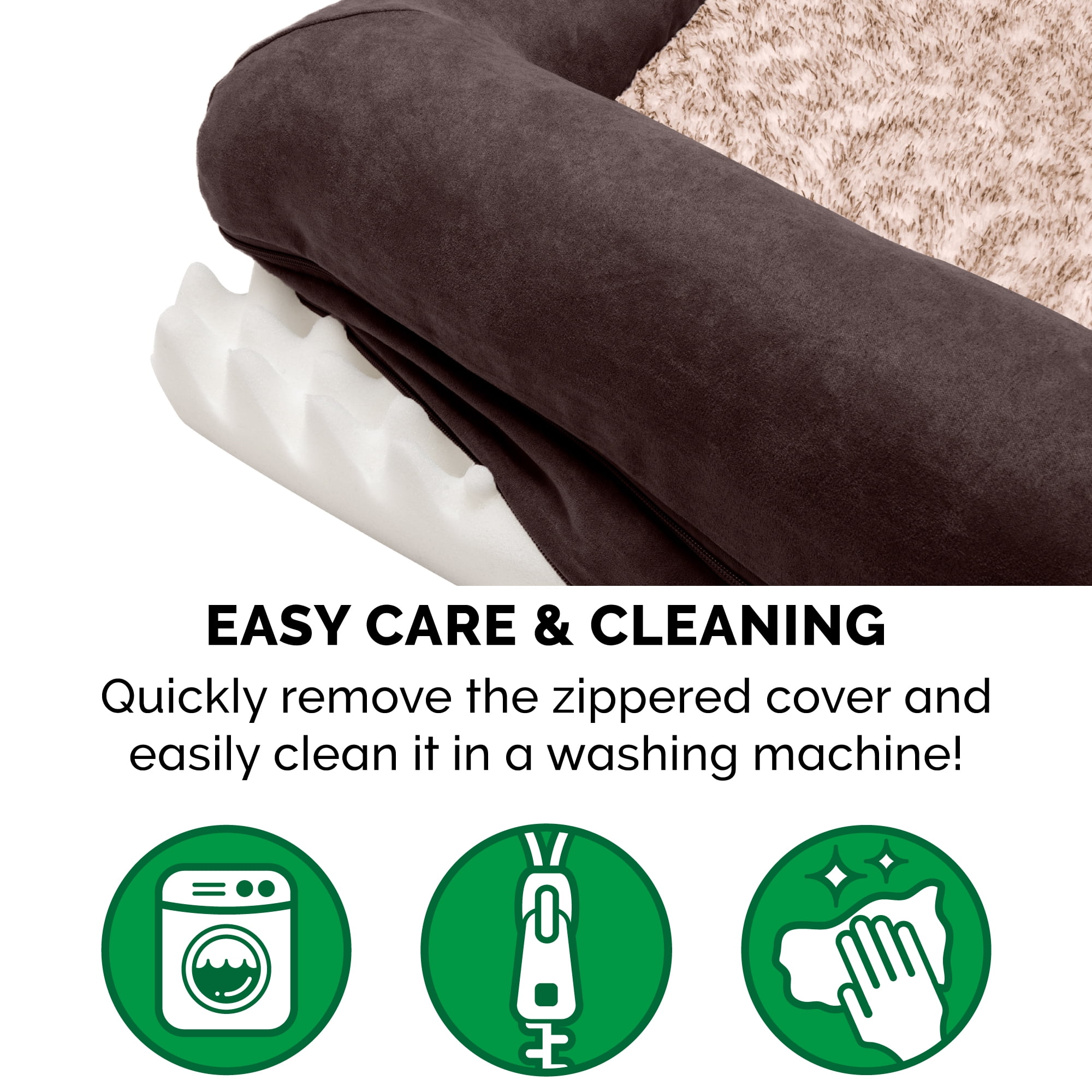 FurHaven Two-Tone Faux Fur & Suede Orthopedic Sofa Pet Bed for Dogs & Cats - Medium, Espresso