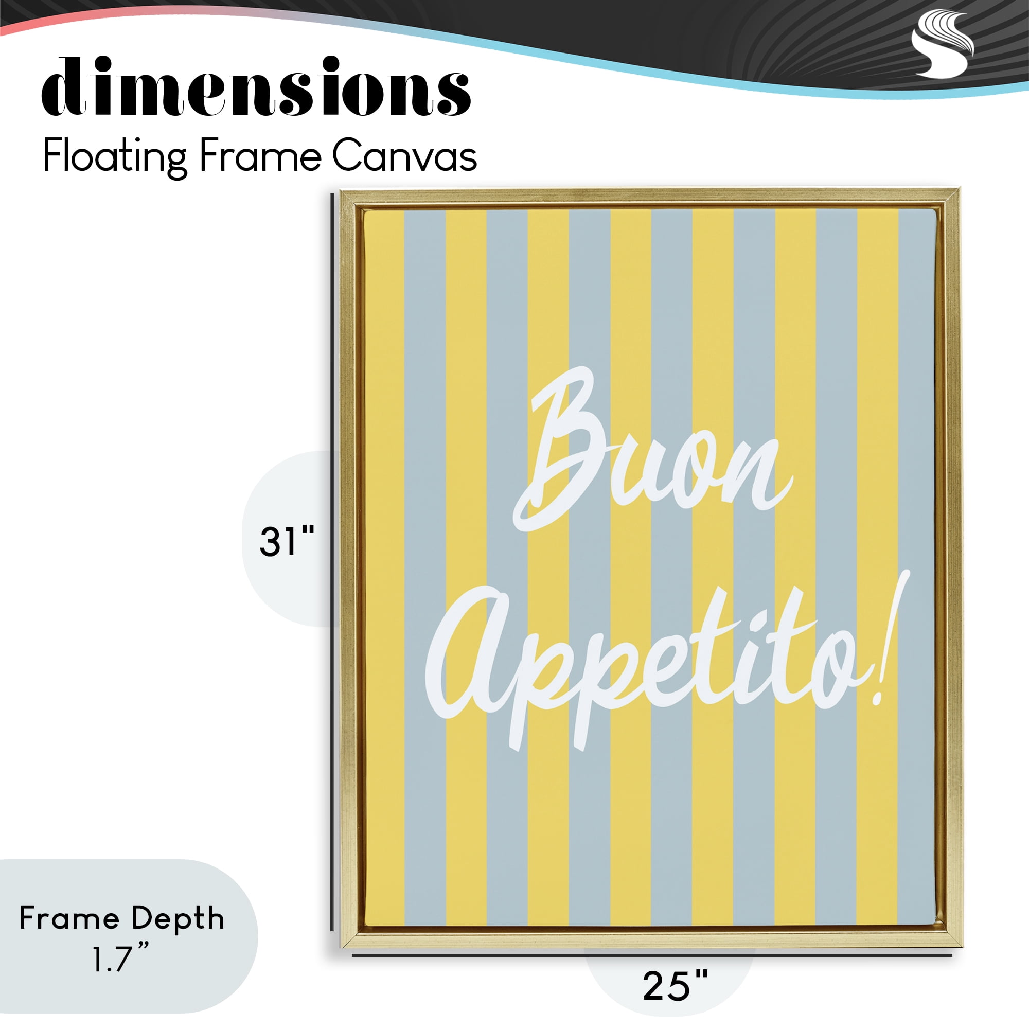 Stupell Industries Buon Appetito Blue Yellow Stripes Gold Framed Floater Canvas Wall Art, design by SD Graphics Studio