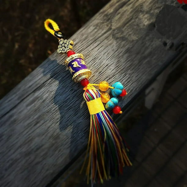 Llavero tibetano de rueda de oración de mantra de seis caracteres, colgante de coche vajra