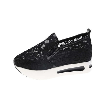 

Women s Platform Loafers - Platform Sneakers for Women Mesh Wedge Sneaker Clearance Female Fashion Lace Mesh Cloth Casual Shoes Thick Heel Lightweight And Comfortable Shoes Black 6.5
