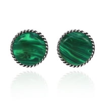 AeraVida Elegant Braided Border Round Green Malachite Inlay Sterling Silver Stud Earrings Anniversary Jewelry Gift for Women Accessories