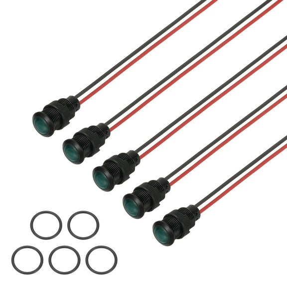 Uxcell 12mm Green Signal Indicator Lights, 5 Pack AC/DC 110-220V, Black