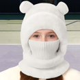 thumbnail image 5 of CPNG Girls 2 Pcs Winter Cute Bear Pom Plush Balaclava Hat Face Mask Fleece Lined Windproof Ski Mask Neck Warmer Scarf Helmet Hood Bear Ears Cap, 5 of 9