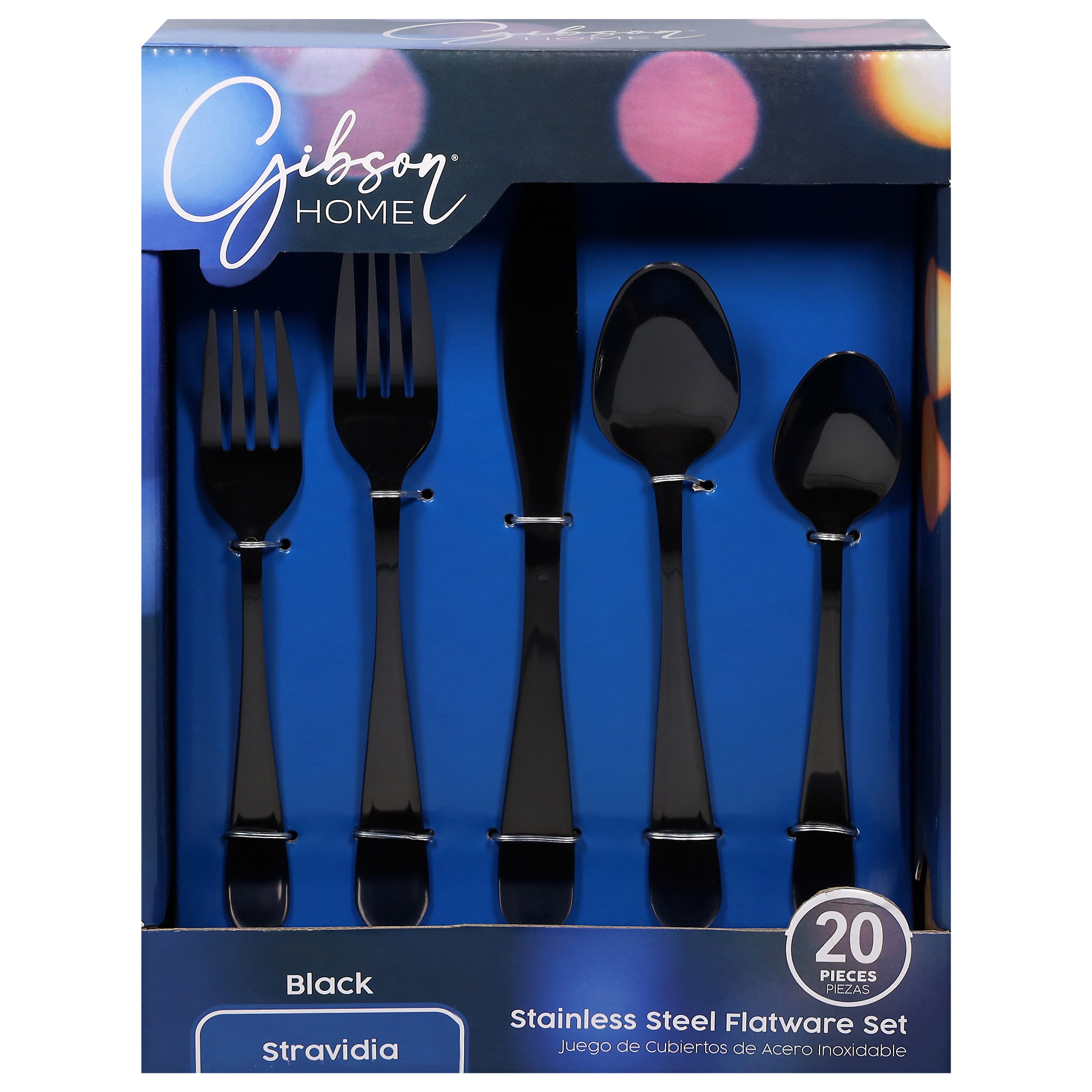 Gibson Home Stravidia 20 Piece Flatware set in Black Stainless Steel