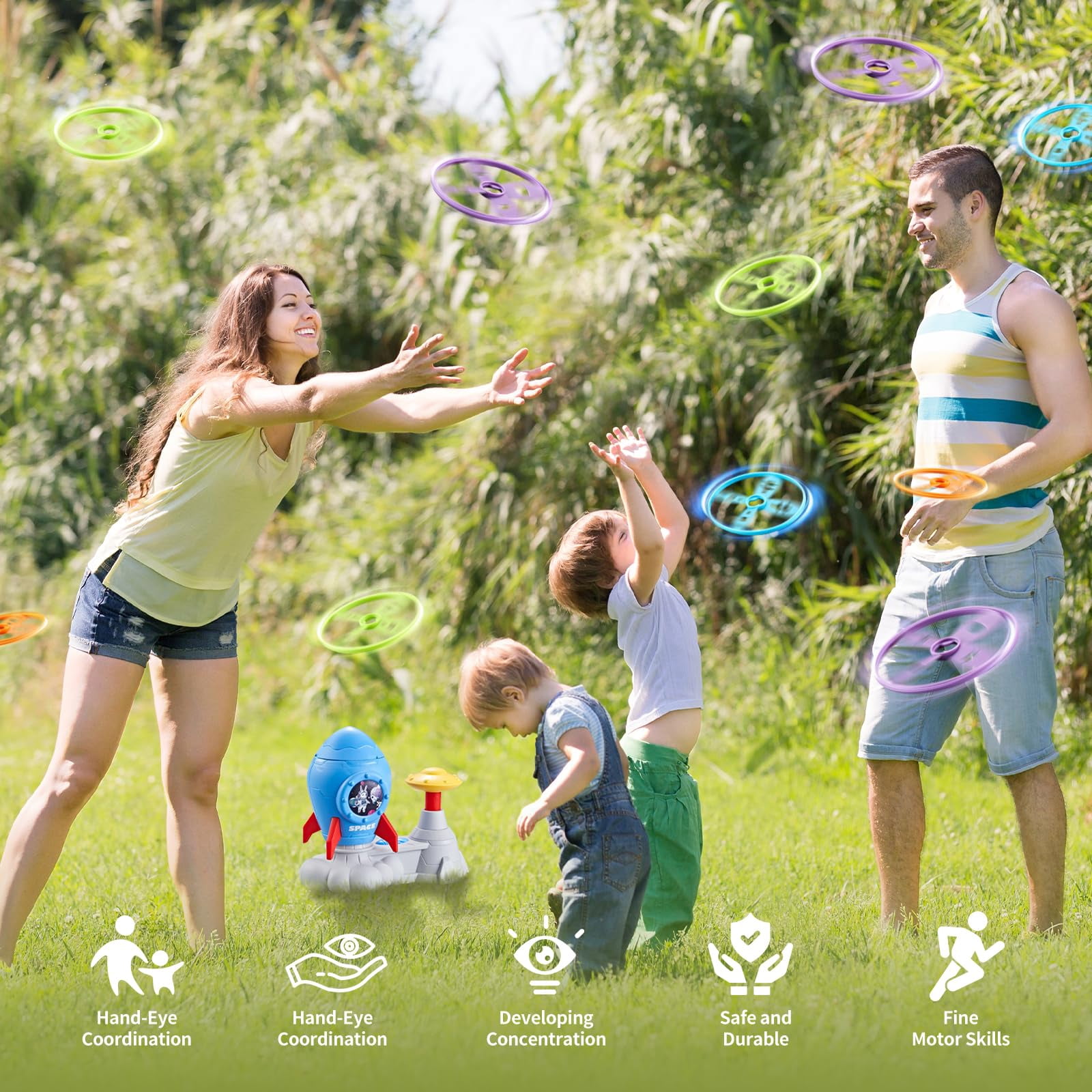 Outdoor Toys for Kids ,Stomp Flying Disc Launcher Toy Chasing Games ,Outside Butterfly Catching Game for Toddlers