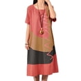 thumbnail image 1 of Vestido vintage de algodón para mujer, vestido suelto de manga corta Eccomum Sandía roja M, 1 of 7