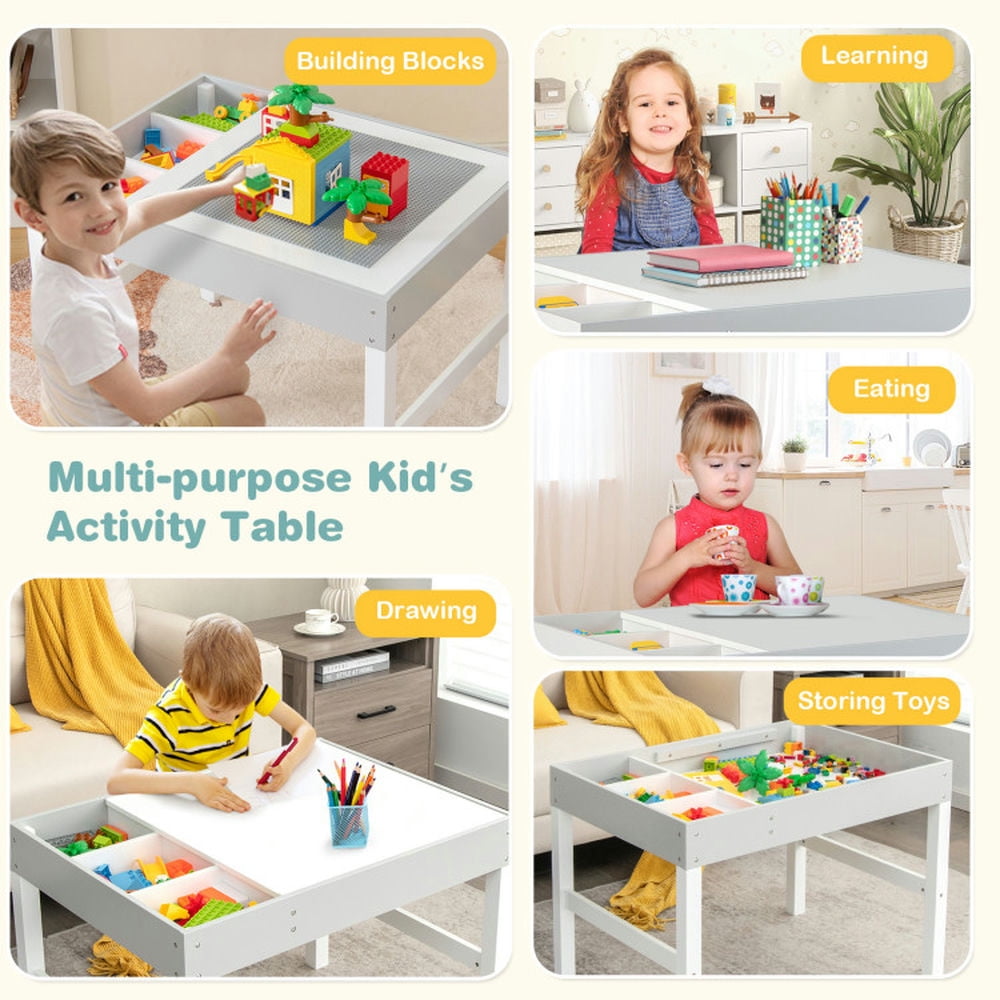 Spaco 3 in 1 Wooden Kids Table with Storage and Double-Sided Tabletop-White, Toddler Table and Chair Set for Arts & Crafts, Snack Time, Homeschooling, Homework