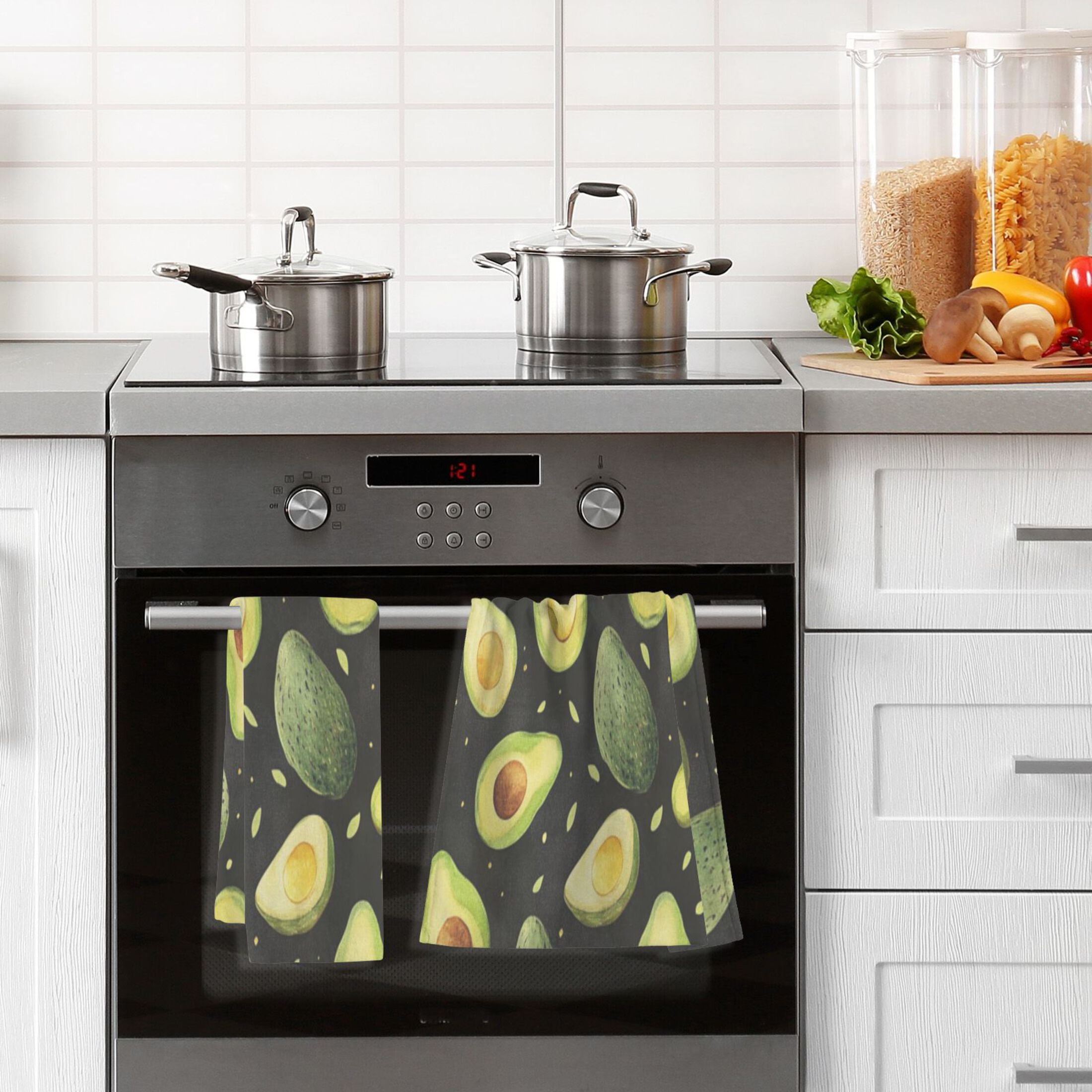 Cotton Towel Two-Piece 16x28 Inch One Sizex2 Face Towel Set Towel Set Cotton Hand Bath Towel Bathroom Beach Avocado on Black Background