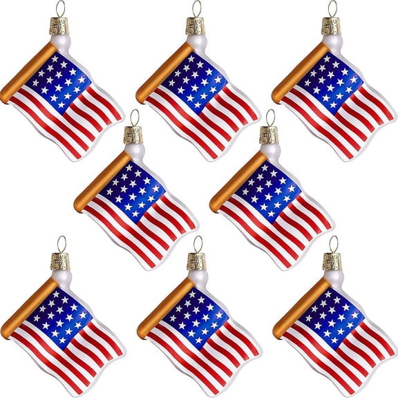 Gmogad 12Pcs American Flag Glass Ornaments, 4th of July Tree Glass Hanging Decorations, Patriotic Glass Blown Ornaments for Independence Memorial Veterans Day Flag Glass Decor