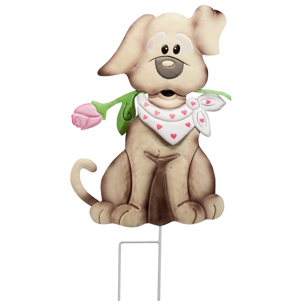 Valentine's Puppy Lawn Stake by Fox River Creations, Outdoor Yard Stake
