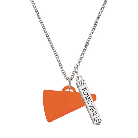 Delight Jewelry Acrylic 1.25" Orange Megaphone Silvertone Forever Bar Charm Necklace, 23"