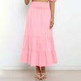 thumbnail image 5 of Zunfeo Summer Maxi Skirts for Women Elastic High Waist Linen Skirts A-line Pleated Tiered Skirts for Daily Vacation, Pink M, 5 of 9