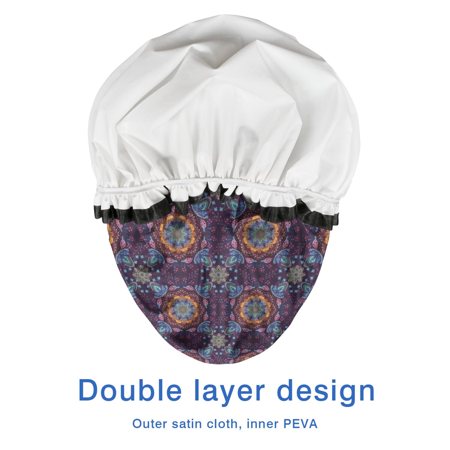 Shower Caps,Purple Circular Floral Pattern Waterproof Shower Cap for Women 4 Pieces,Double Reusable Hair Cover for Shower PEVA Elastic Stretch Hem