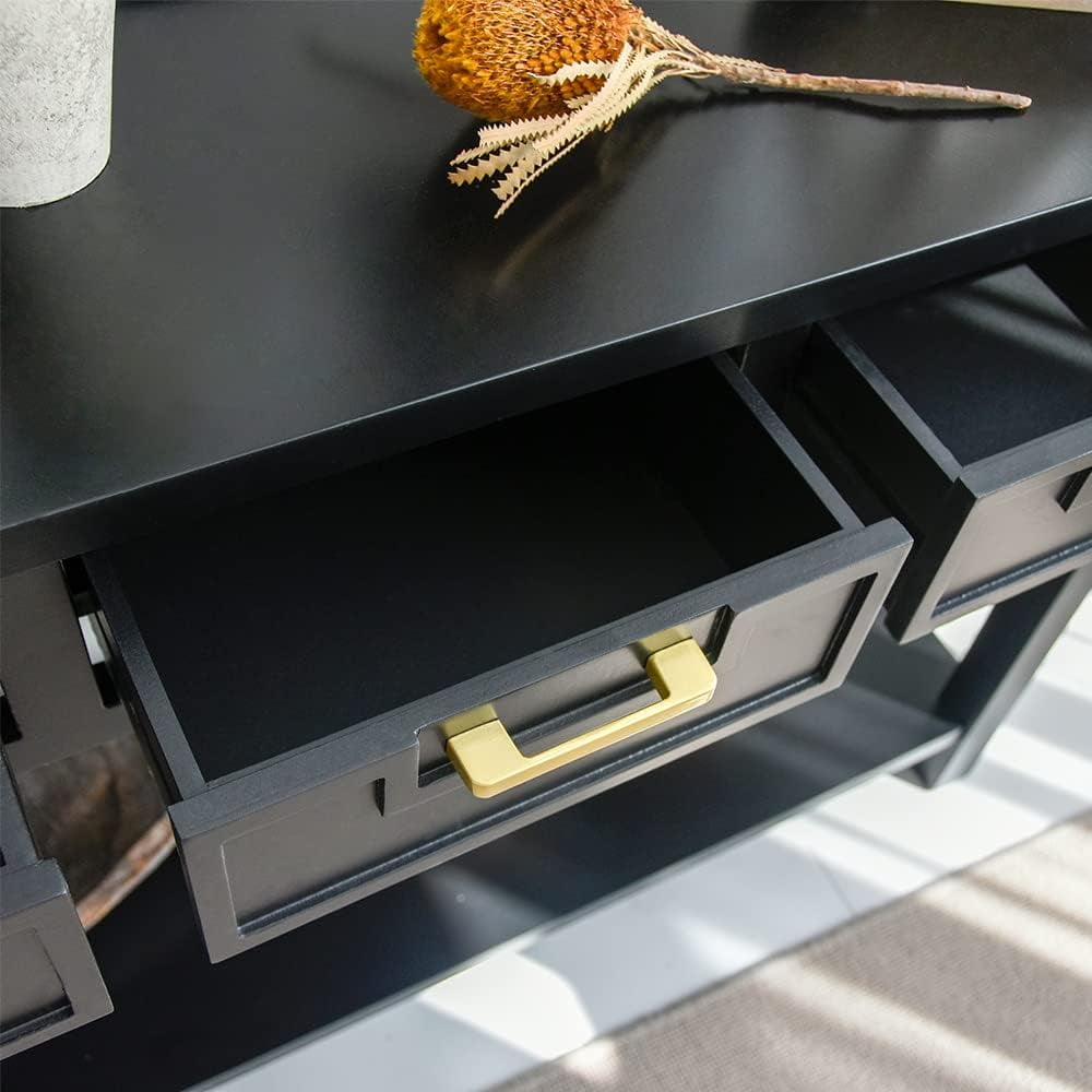 Kinbor Entryway Console Table, 60 Inch Sofa Table w/4 Drawers & Shelf Narrow Long Hallway Table, Black