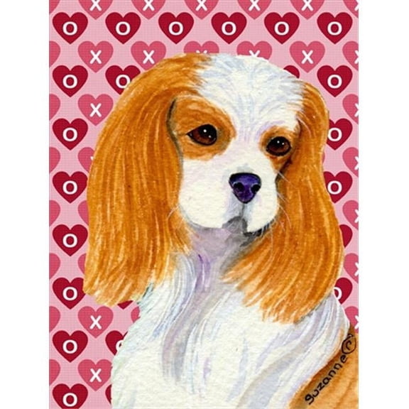 11 x 15 In. Cavalier Spaniel Hearts Love And Valentines Day Portrait Flag, Garden Size